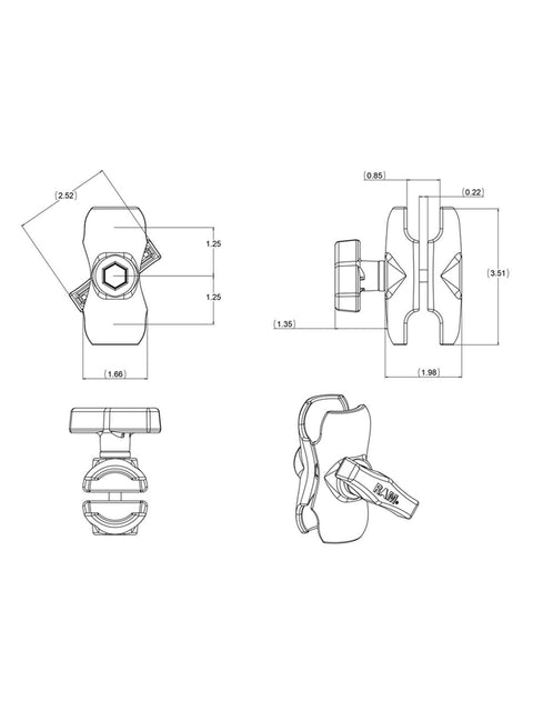 RAM Mounts Kurzer Verbindungsarm (Gesamtlänge: 90,42 mm) - C-Kugel (1,5 Zoll) - WOLFWAX - [tags]